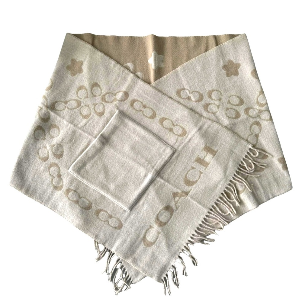 COACH Beige Logo Wool Scarf
